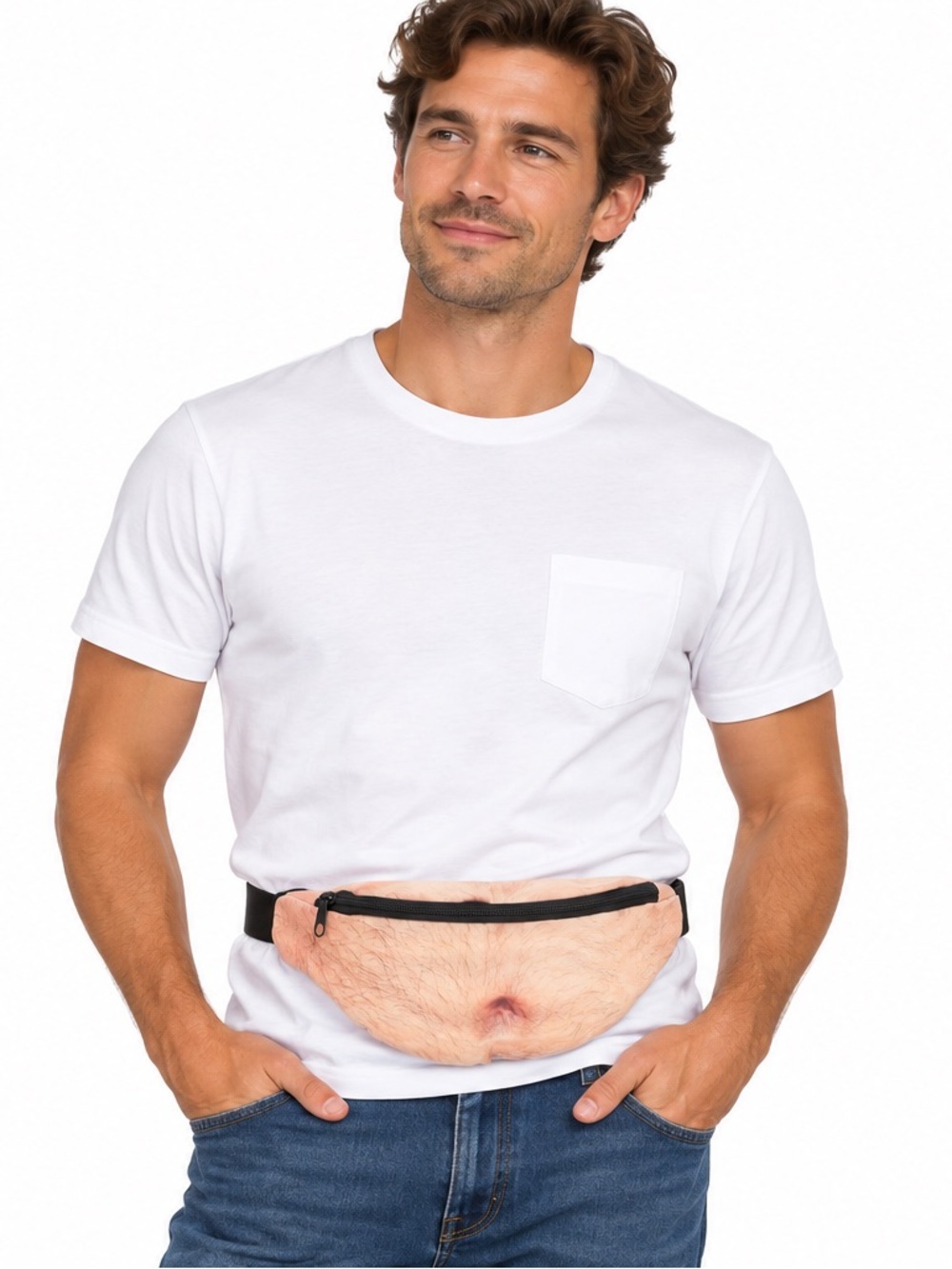 UNBRANDED  Men's Funny Hairy Belly Button Fanny Pack Belt Bag with Black Strap